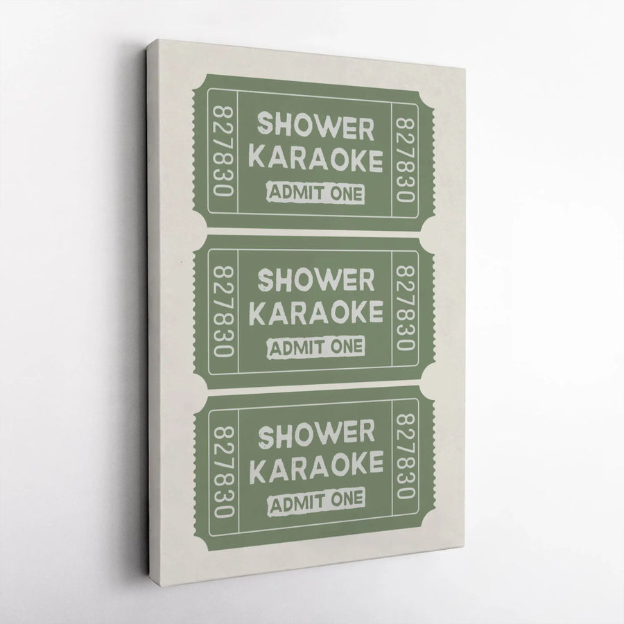 Shower Karaoke Canvas Wall Art | Funny Admit One Ticket Print | Premium Gallery Wrap Decor | Unique Bathroom Gift for Singers