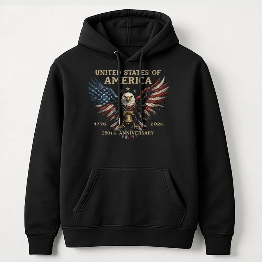 USA 250th Anniversary Hoodie | Patriotic American Flag Eagle | Premium Cotton Blend | Collector's Semiquincentennial Gift for History Buffs