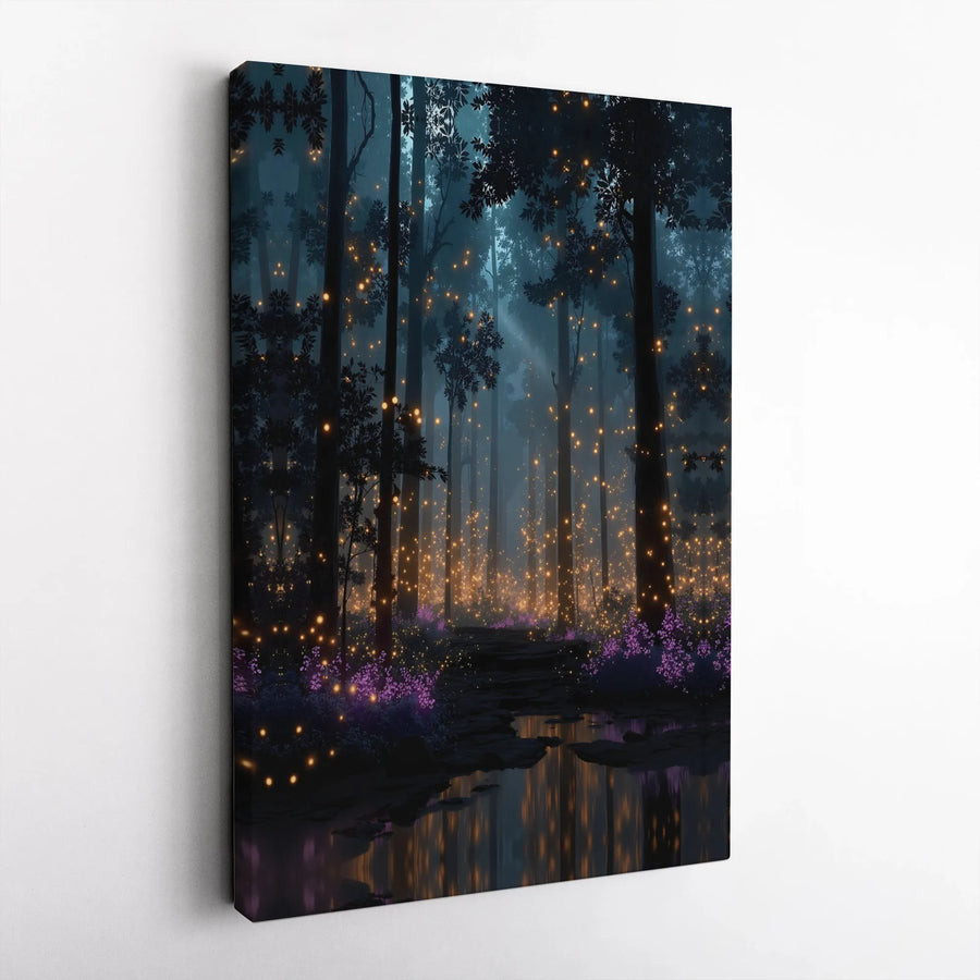 Enchanted Forest Canvas Wall Art | Magical Woods with Glowing Fireflies | Premium Fade-Resistant Print | Fantasy Bedroom Decor Gift