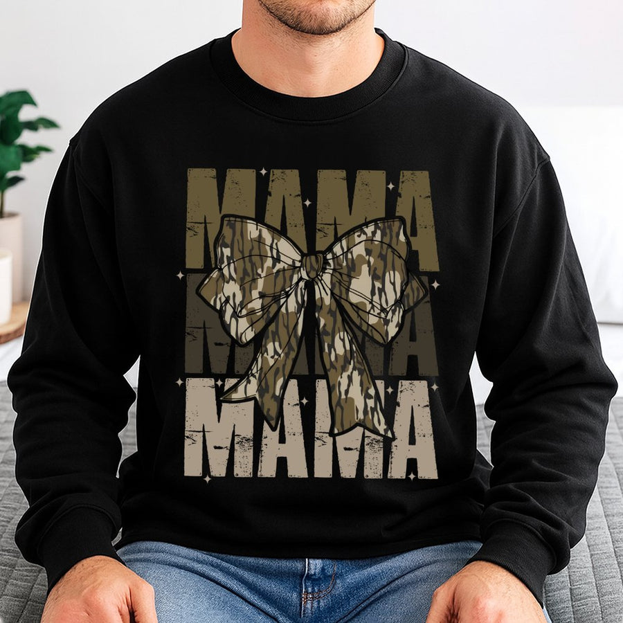 Mama Camo Bow Sweatshirt | Coquette Aesthetic Graphic Print | Soft Cotton-Blend Crewneck | Trendy Mom Gift for Mother's Day 2026 Birthday