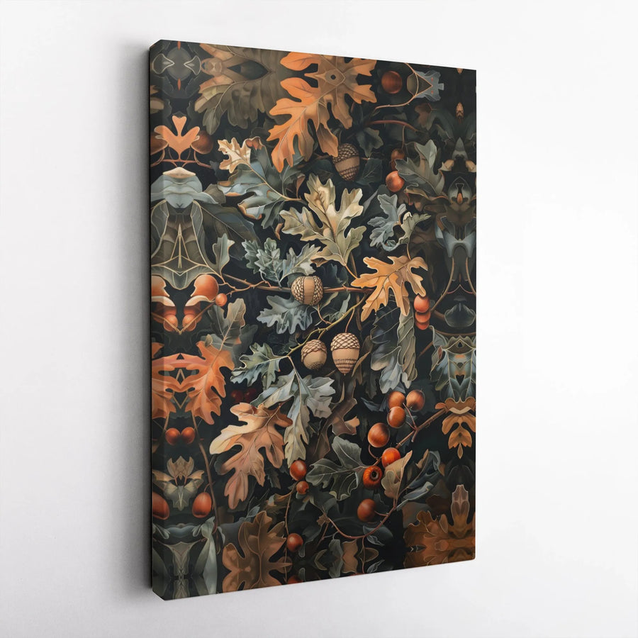Autumn Oak Leaves Canvas Wall Art | Botanical Acorn and Berry Pattern | Premium Fade-Resistant Print | Fall Home Decor for Living Room