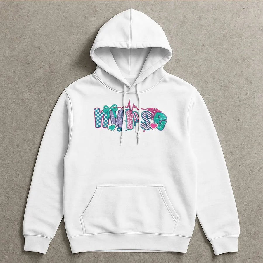 Nurse Hoodie | Aesthetic Coquette Bow & Checkered Heart Print | Premium Cotton-Blend | Nursing Student Graduation Gift for Women & CNA Professionals