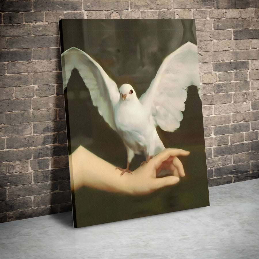 White Dove Canvas Wall Art | Classical Bird Painting With Hand Detail | Premium Gallery Wrap Print | Peaceful Home Decor Gift