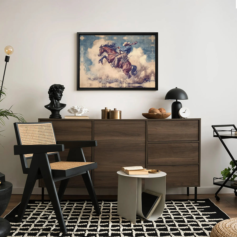 Western Rodeo Cowboy Canvas Art | Rearing Bucking Horse Painting | Gallery Quality 1.25-Inch Profile | Rustic Home Decor Wall Print