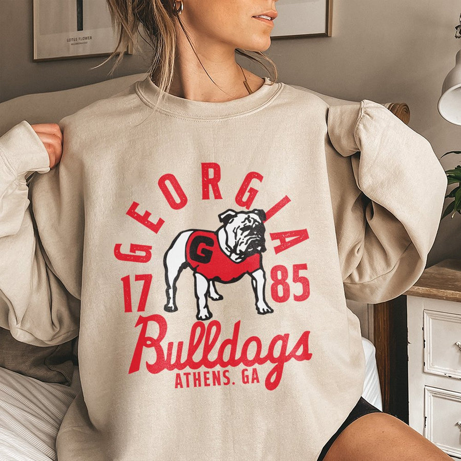 Georgia 1785 Bulldogs Athens, Ga With Bulldog Mascot Sweatshirt