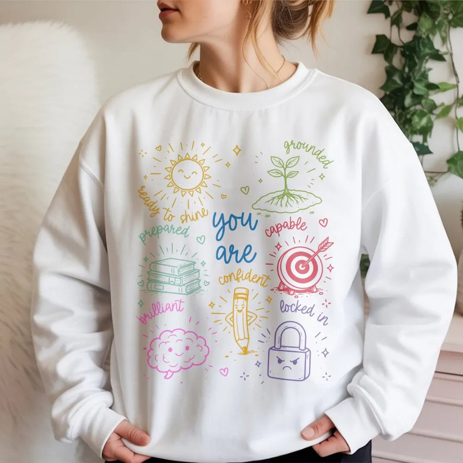 Inspirational Test Day Sweatshirt | Motivational Doodle Design | Premium Cotton Blend | Gift for Teachers and Students