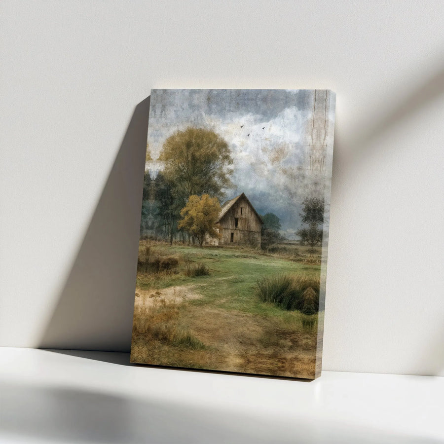 Rustic Barn Canvas Wall Art | Vintage Farmhouse Landscape Painting | Premium Gallery Wrapped Canvas | Country Home Decor Gift