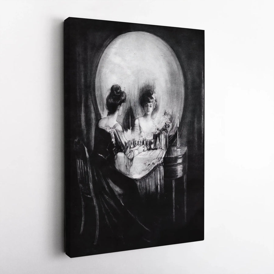 All Is Vanity Optical Illusion Wall Art | Vintage Skull Reflection Canvas Print | 1.25 Inch Gallery Wrap | Gothic Home Decor Gift