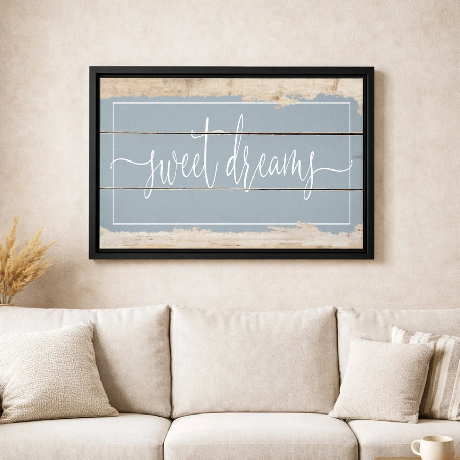 Sweet Dreams Wall Art | Rustic Farmhouse Blue Wooden Sign | 1.25 Inch Premium Canvas | Bedroom Decor for Couples and Nursery