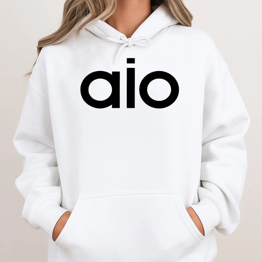 AIO Graphic Hoodie | Minimalist Letter Print Sweatshirt | Premium Cotton-Blend Pullover | Unisex Casual Streetwear Gift for Adults