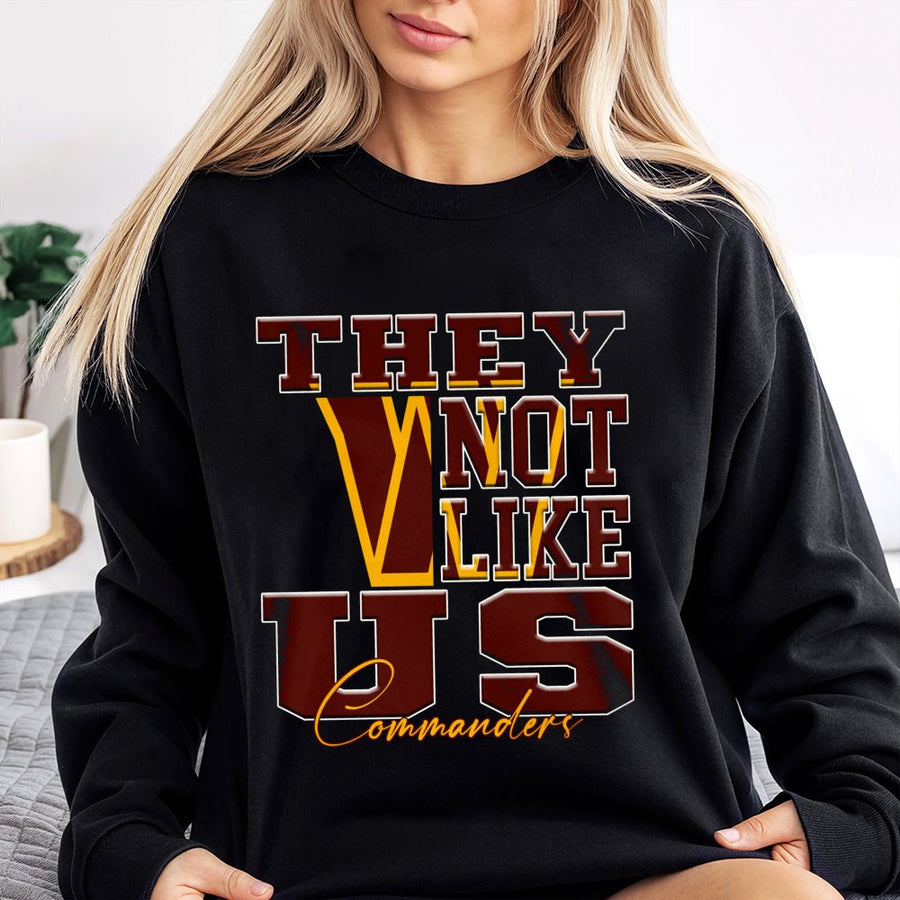 They Not Like Us Commanders With A Large V Logo In Washington Commanders Colors Sweatshirt