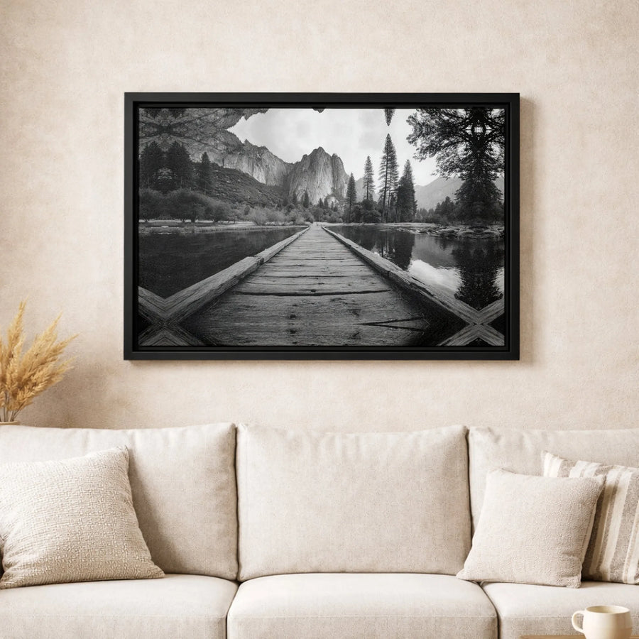 Yosemite Valley Landscape Canvas Print | Black and White Nature Photography | Premium Gallery Wrapped Wall Art | Modern Home Decor Gift