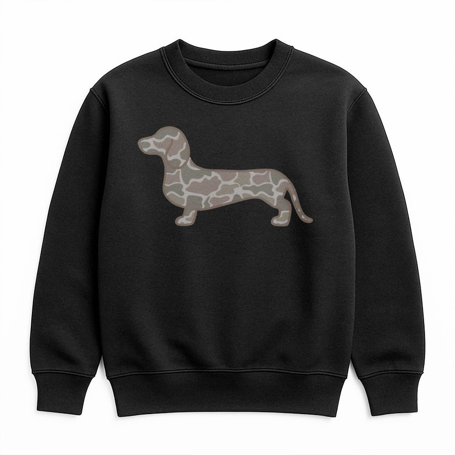 Dachshund Camo Sweatshirt | Duck Camo Wiener Dog Graphic | Premium Cotton Blend | Gift for Doxie Mom and Dad