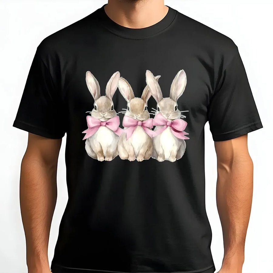 Easter Bunny T-Shirt | Cute Coquette Aesthetic with Pink Bows | Premium Soft Cotton | Spring Holiday Gift for Women and Girls