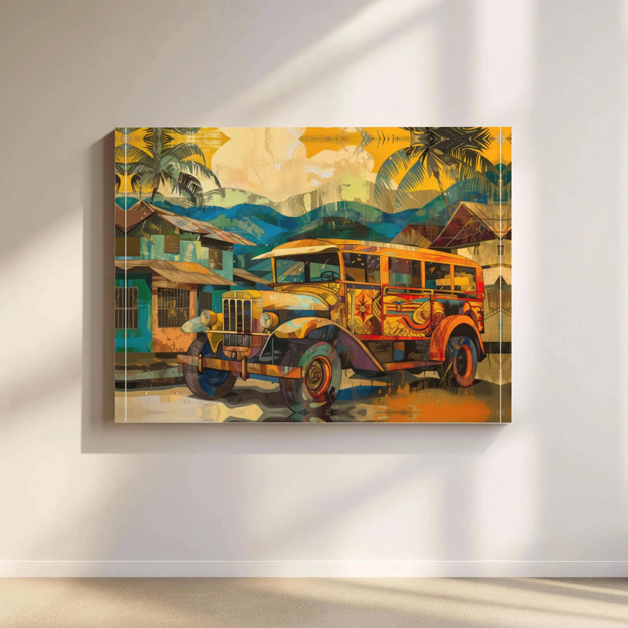 Philippine Jeepney Canvas Print | Tropical Abstract Village Art | Premium 1.25-Inch Gallery Wrap | Home Decor Gift for Filipino Pride