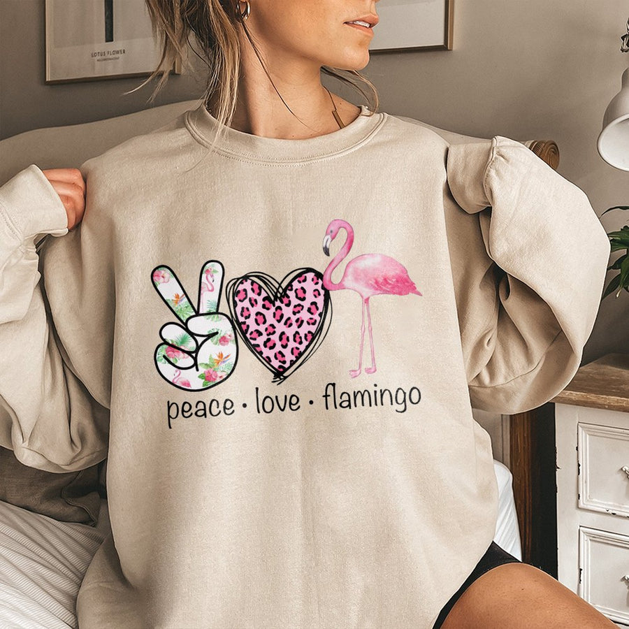 Peace Love Flamingo Sweatshirt | Tropical Pink Bird Graphic | Soft Cotton Blend Crewneck | Cute Beach Lover Gift for Women