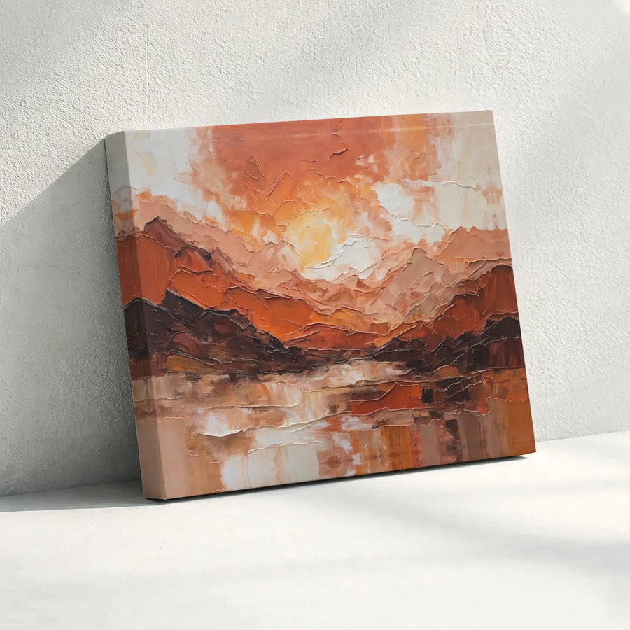 Abstract Mountain Sunset Canvas Wall Art | Textured Earth Tone Landscape | 1.25-Inch Gallery Wrap | Premium Modern Home Decor Print