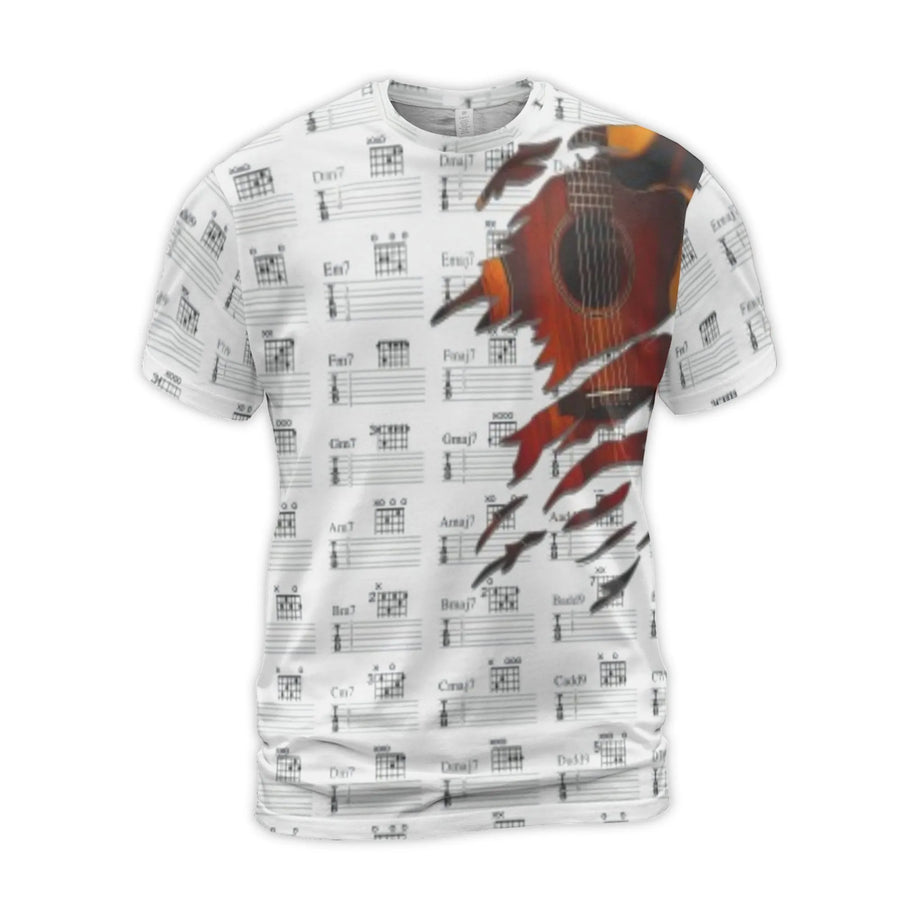 Acoustic Guitar T-Shirt | Music Chord Chart Print | Premium Polyester Blend | Unique Musician Gift for Guitarists