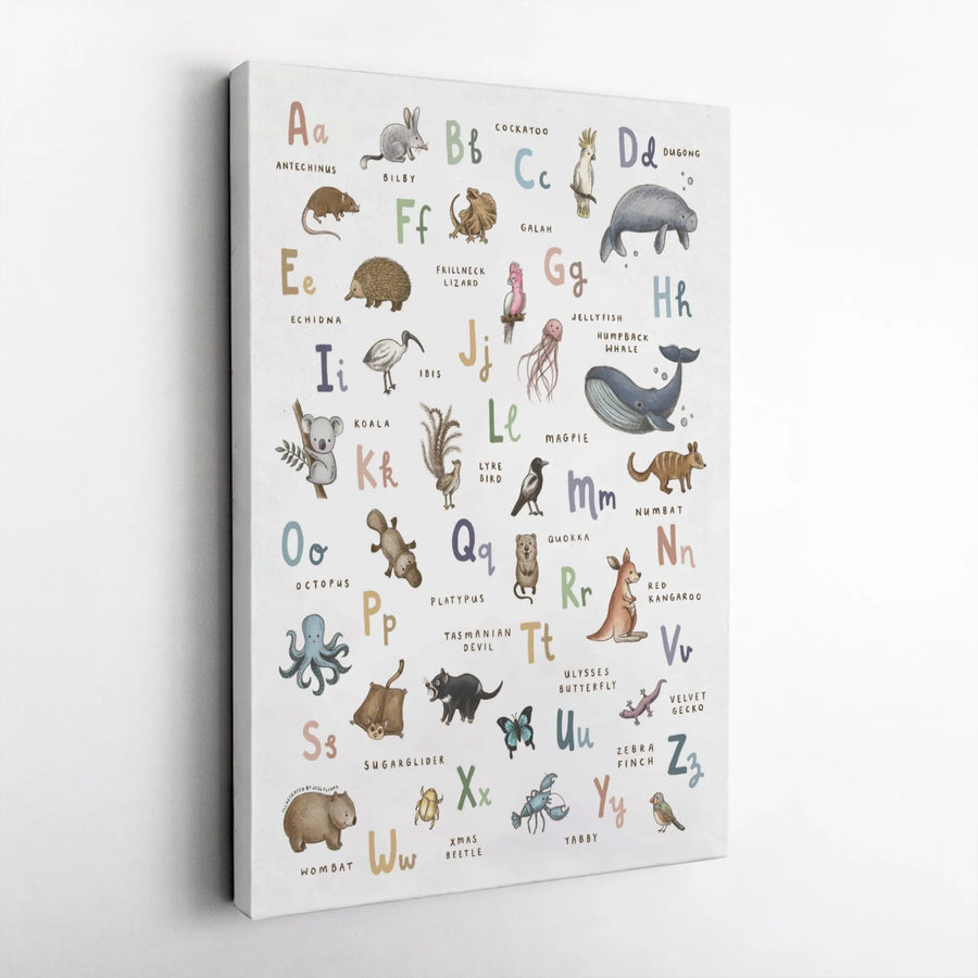 Australian Animals Alphabet Canvas | Educational Nursery Wall Art | Gallery-Quality Fade-Resistant Print | Wildlife Decor Gift for Kids