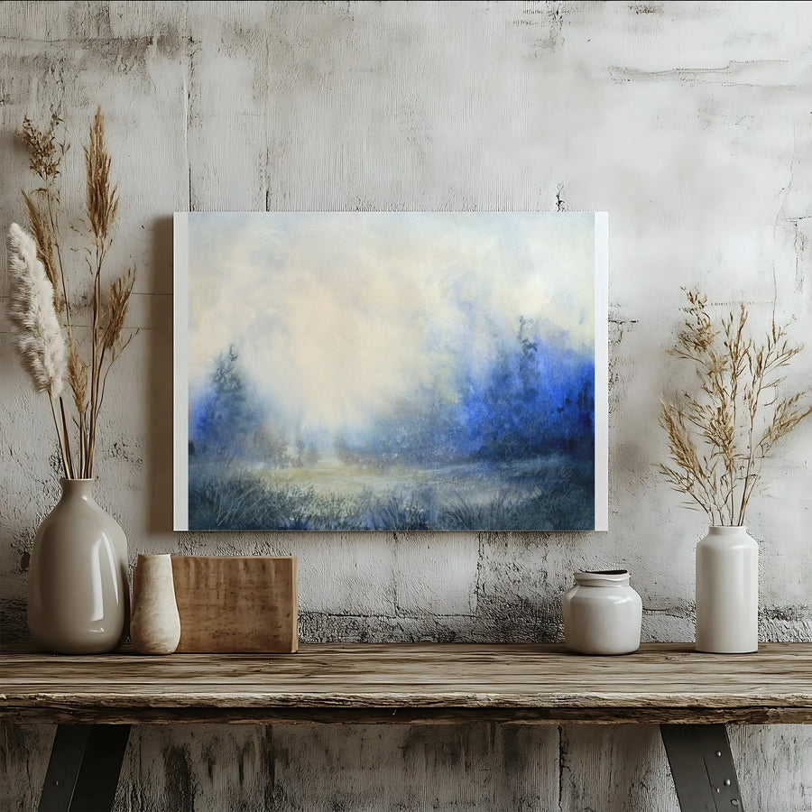 Misty Forest Landscape Canvas | Abstract Watercolor Forest Painting | Premium Gallery Wrapped Art | Modern Farmhouse Bedroom Decor Gift