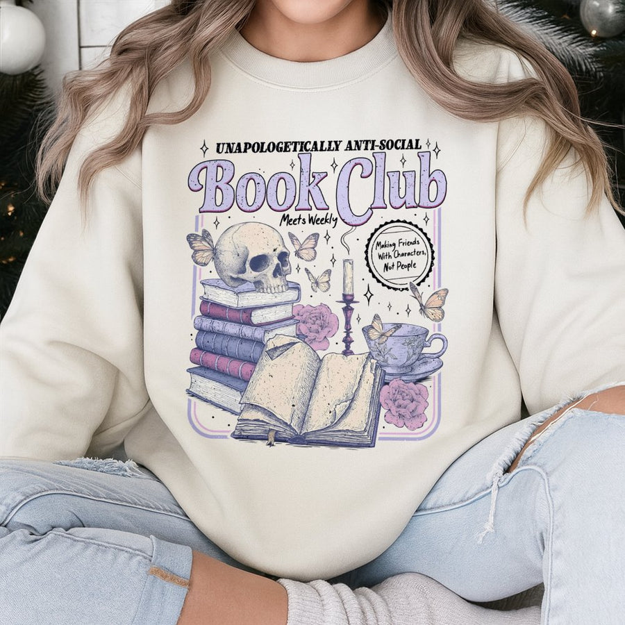 Anti-Social Book Club Sweatshirt | Dark Academia Reader Aesthetic | Premium Cotton Blend | Gift For Book Lovers & Introverts
