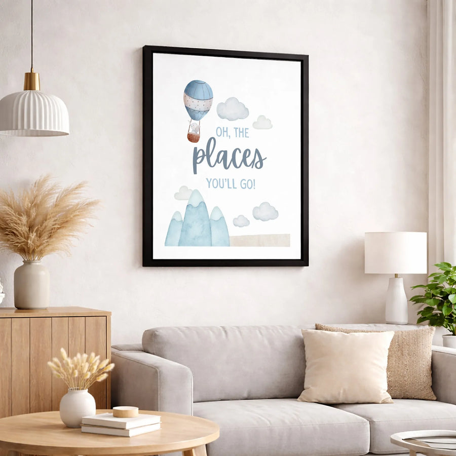 Hot Air Balloon Nursery Canvas | Watercolor Elephant Wall Art | Premium 1.25 Inch Gallery Wrap | Baby Boy Room Decor Gift