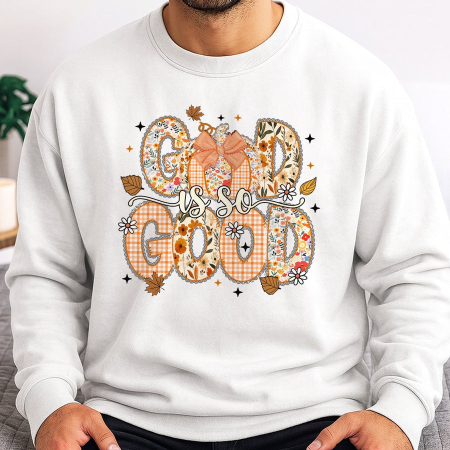 God Is So Good Sweatshirt | Floral Pumpkin Autumn Graphic Print | Premium Cotton Blend | Christian Fall Gift For Women