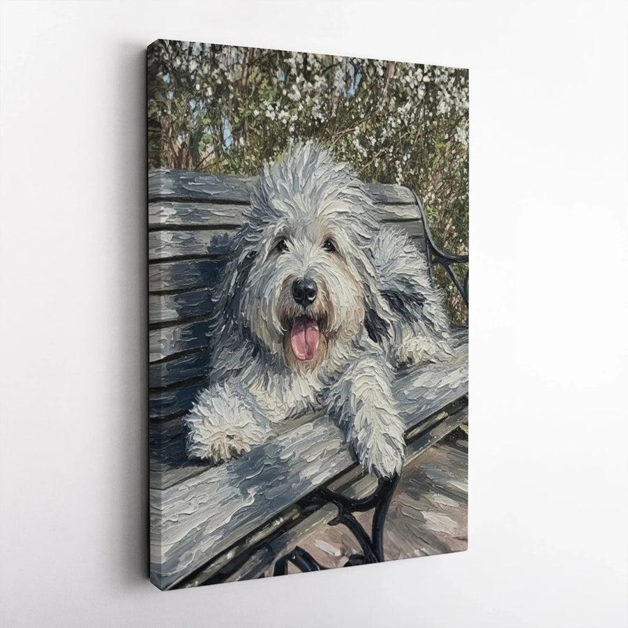 Shaggy Dog Canvas Wall Art | Textured Oil Painting Print | Premium Gallery Wrapped Canvas | Gift for Old English Sheepdog Mom