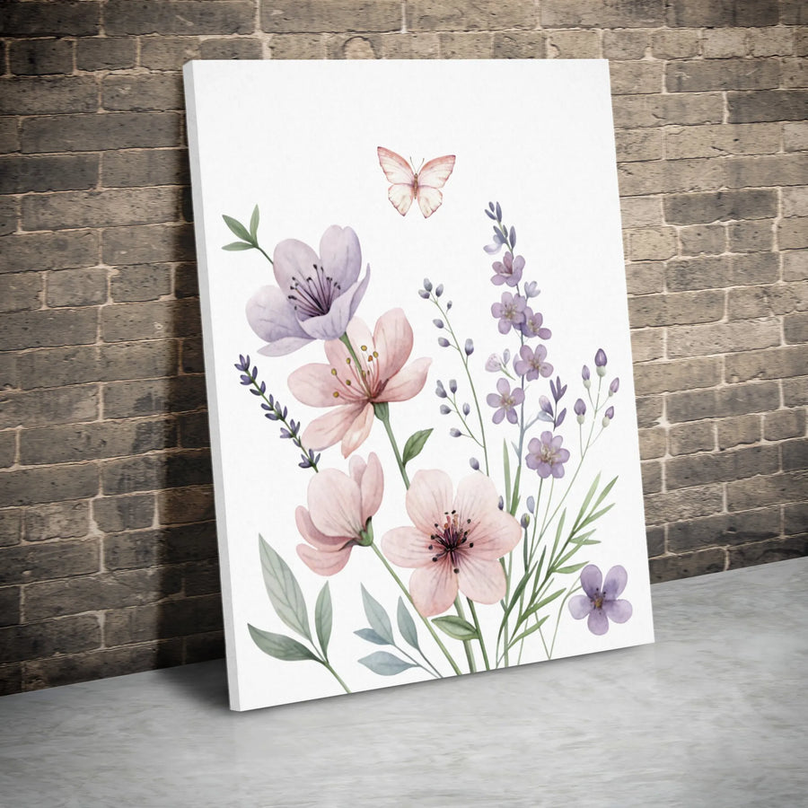 Watercolor Wildflower Canvas Print | Butterfly Floral Wall Art | Gallery Quality 1.25 Inch Profile | Botanical Decor For Home Or Office