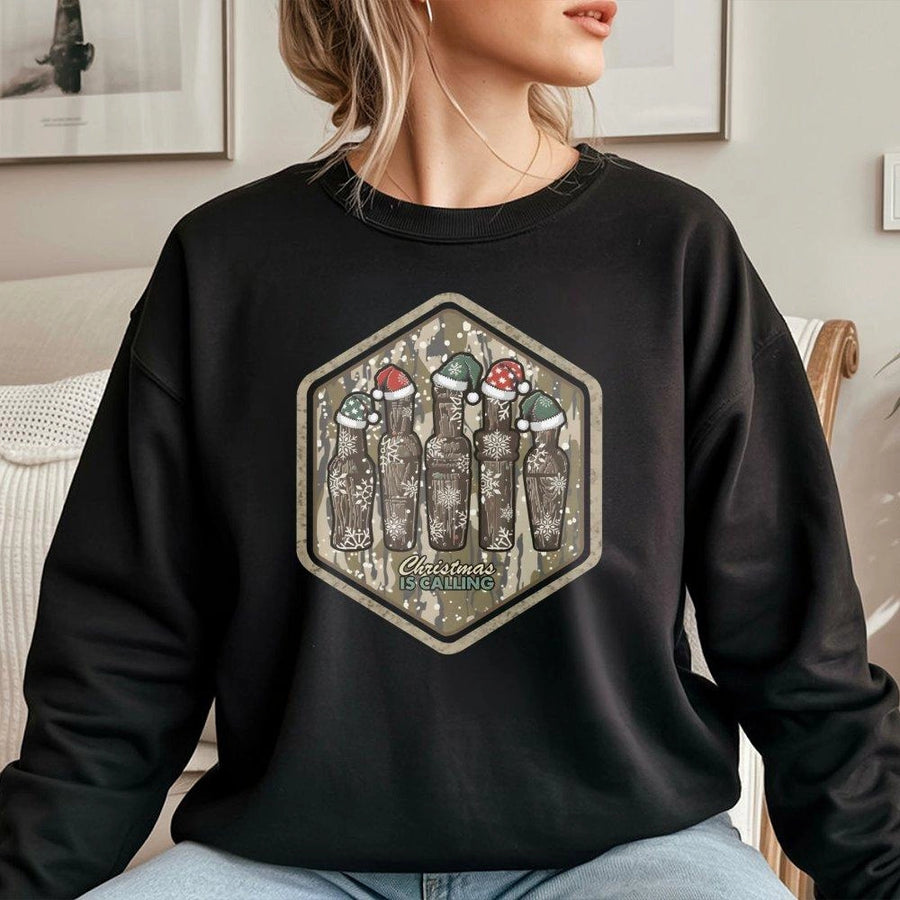 Christmas Camo Duck Call Sweatshirt | Holiday Hunting Graphic Print | Premium Cotton Blend | Gift for Hunter and Outdoorsman