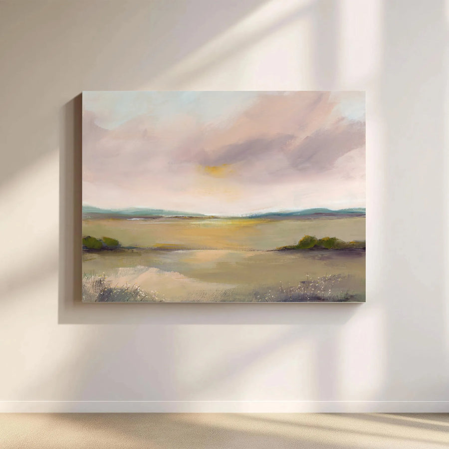 Abstract Landscape Canvas Wall Art | Calming Pastel Sunset Painting | Premium Gallery-Wrapped Canvas | Limited Edition Living Room Decor