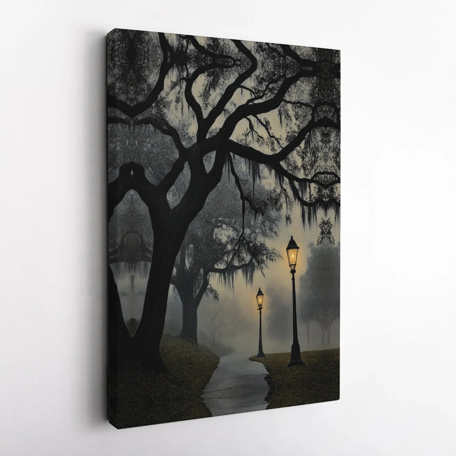 Foggy Oak Tree Wall Art | Moody Southern Gothic Landscape | 1.25-Inch Premium Gallery Canvas | Atmospheric Home & Office Decor