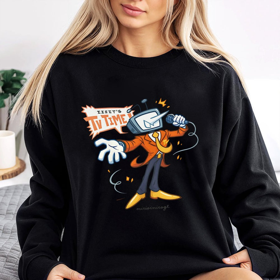 Retro TV Time Sweatshirt | Gaming Character Graphic Print | Premium Cotton Blend | Unisex Comfort Gift for Gamers