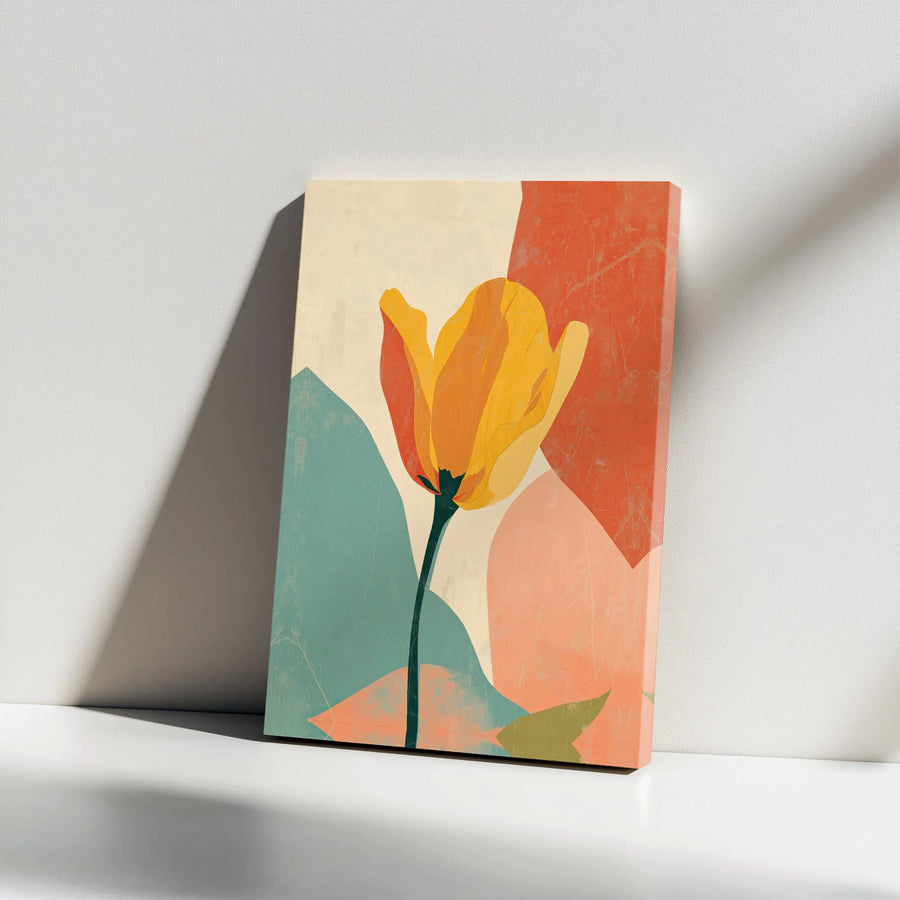 Abstract Tulip Canvas Wall Art | Vintage Mid-Century Floral Print | Premium Gallery Wrapped Canvas | Modern Home Decor Gift