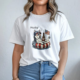 USA 250th Anniversary Husky T-Shirt | Funny Patriotic Dog with American Flag | Premium Cotton Blend Sweatshirt | Unisex Gift for Dog Lovers
