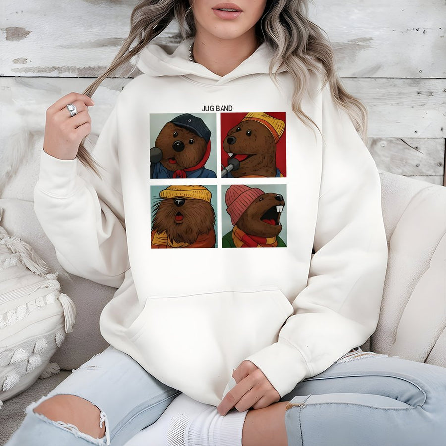 Jug Band Animal Quartet Hoodie | Retro Music Graphic Design | Soft Cotton-Blend Premium Apparel | Funny Gift For Musicians And Wildlife Lovers