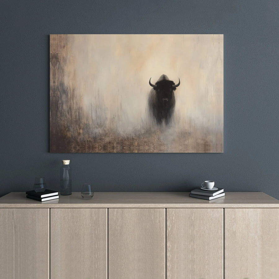 Misty American Bison Wall Art | Abstract Wildlife Canvas Print | 1.25" Gallery Wrap Premium Decor | Rustic Nature Gift for Home or Office