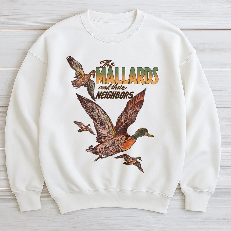 Mallard Duck Sweatshirt | Retro Nature Graphic Design | Premium Cotton Blend Crewneck | Gift for Bird Watcher and Outdoors Lover