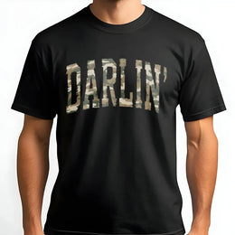 Darlin' Camo T-Shirt | Distressed Varsity Western Country Quote | Premium Cotton Comfort Tee | Trendy Southern Style Gift for Women