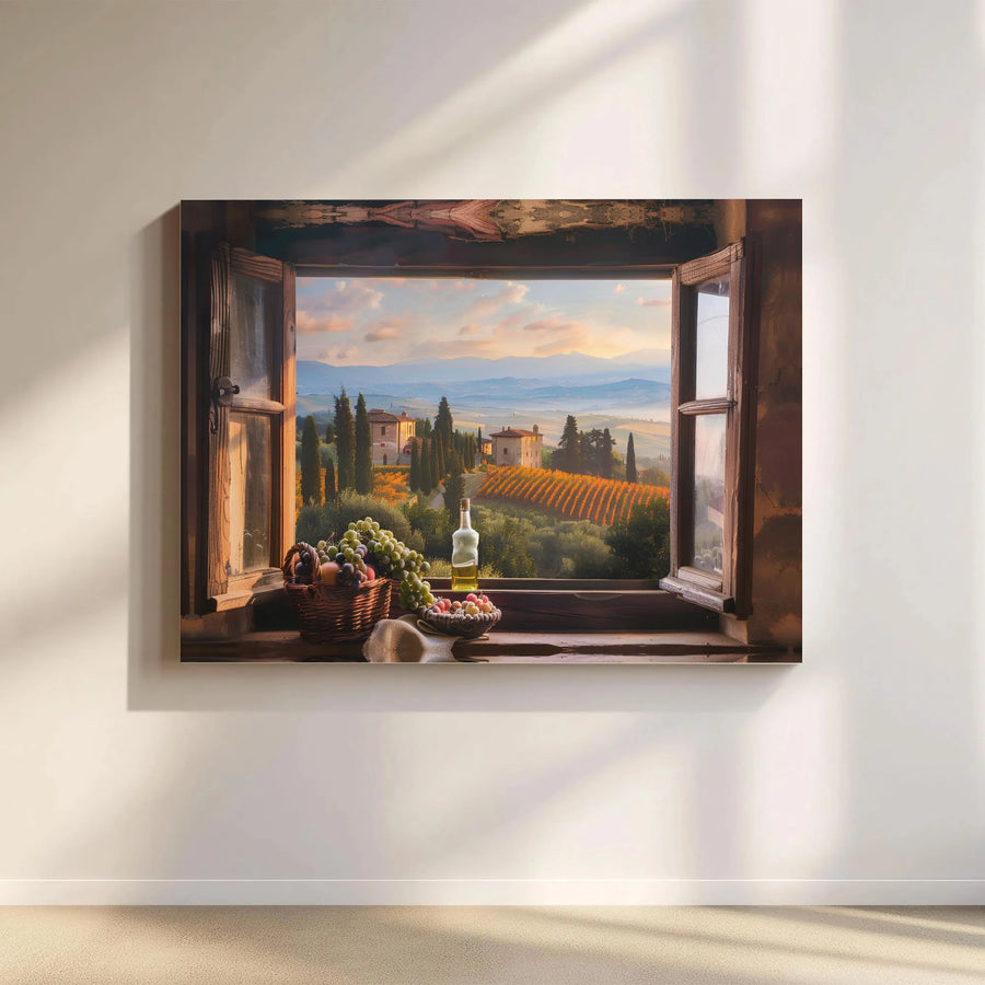 Tuscan Window View Canvas Art | Rustic Italian Countryside Landscape | Premium Fade-Resistant Print | Gift for Home & Kitchen Decor
