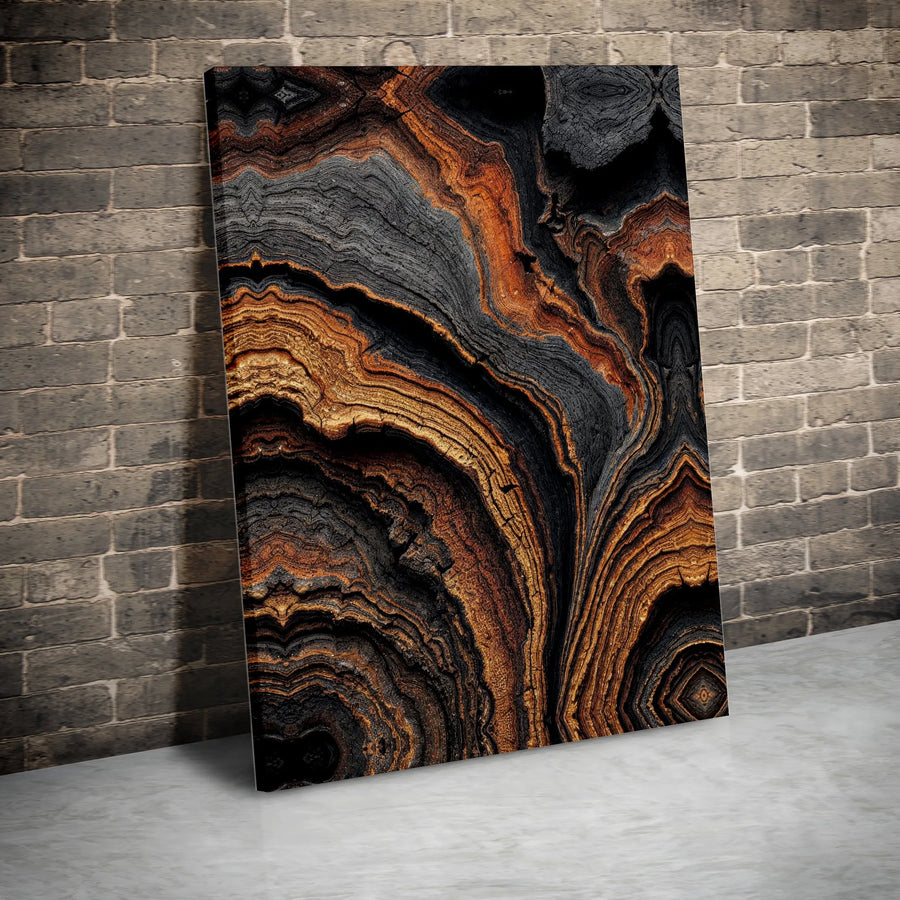 Abstract Geode Canvas Art | Black and Copper Agate Texture | Premium 1.25" Gallery Wrap | Modern Office & Living Room Decor Gift