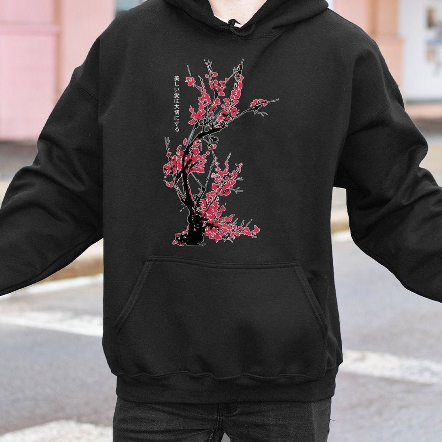 Japanese Cherry Blossom Hoodie | Sakura Tree Graphic Streetwear | Premium Cotton Blend | Aesthetic Anime Gift for Men and Women