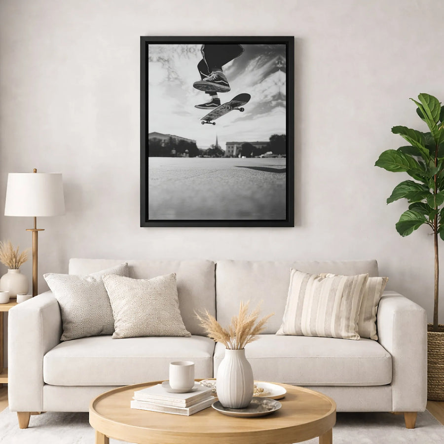 Skateboarder Wall Art Canvas | Black and White Action Sport Photography | Gallery-Quality 1.25" Profile | Urban Home Office Decor Gift