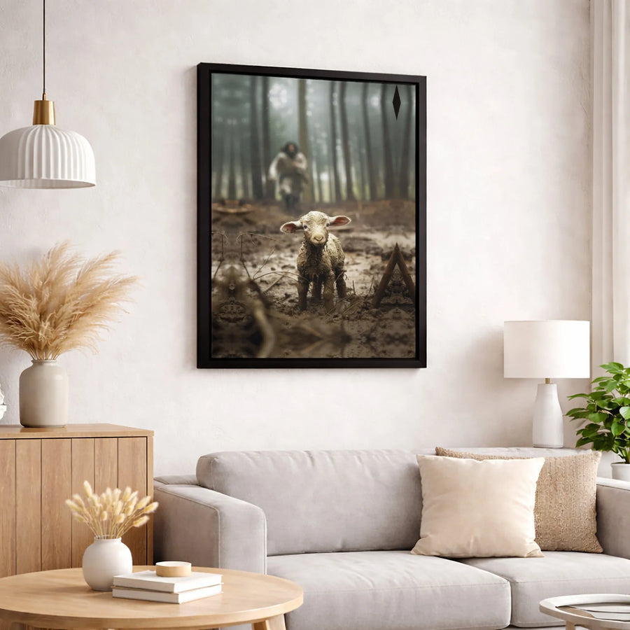Jesus The Good Shepherd Canvas | Lost Lamb In Forest Wall Art | Premium Gallery Wrapped Print | Religious Christian Home Decor Gift
