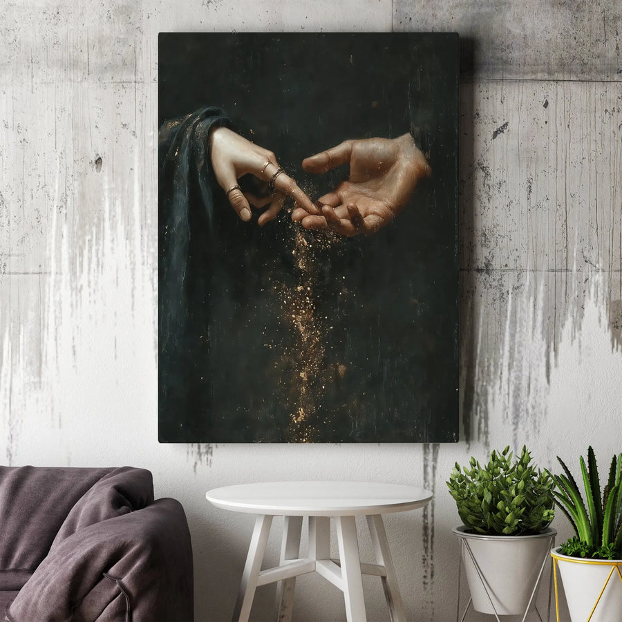 Romantic Hands Canvas Art | Renaissance Style Painting with Golden Dust | Premium Thick Canvas | Unique Anniversary Gift for Couple