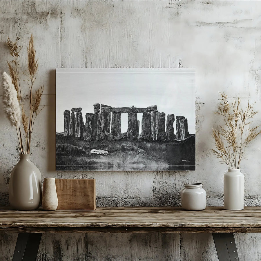Stonehenge Wall Art Canvas | Black and White Ancient Monument Photograph | Gallery Wrapped Premium Print | Modern Home & Office Decor Gift