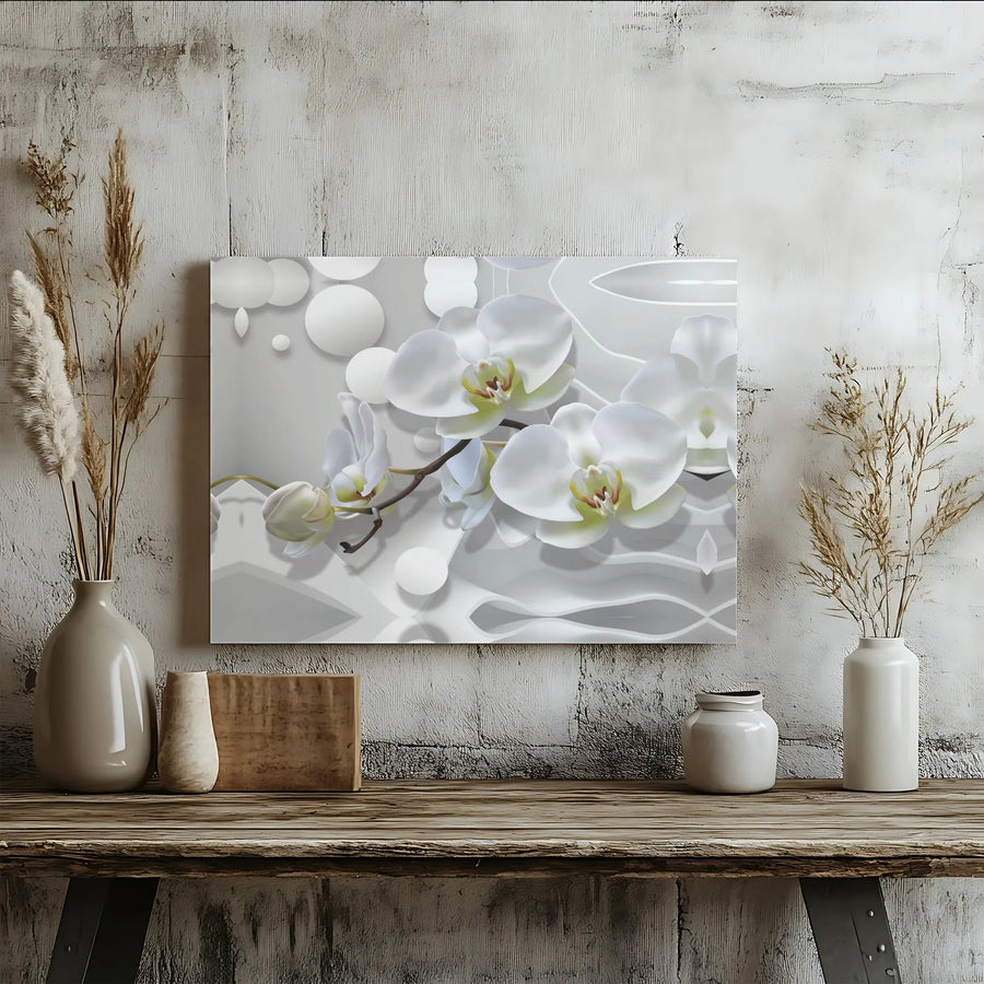 White Orchid Wall Art | Abstract 3D Geometric Flower Canvas | Premium Gallery-Wrapped Print | Minimalist Home & Office Decor