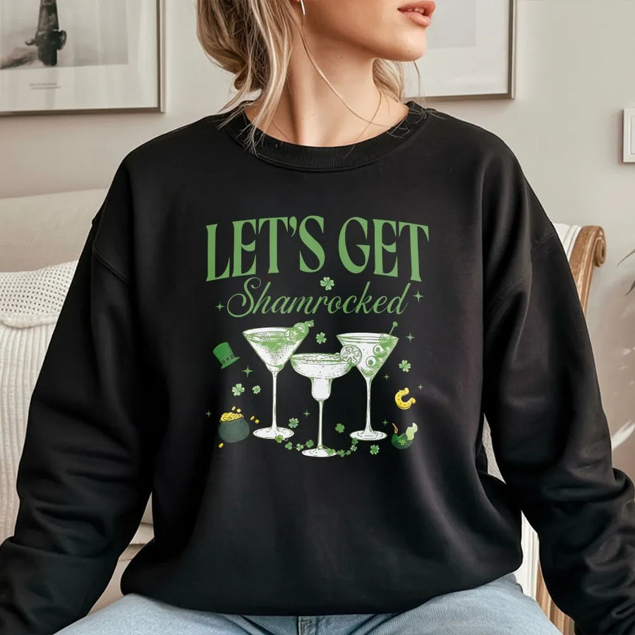 Lets Get Shamrocked Sweatshirt | Funny St Patricks Day Drinking Graphic | Soft Premium Cotton Blend | Unisex Holiday Party Gift for Her Him