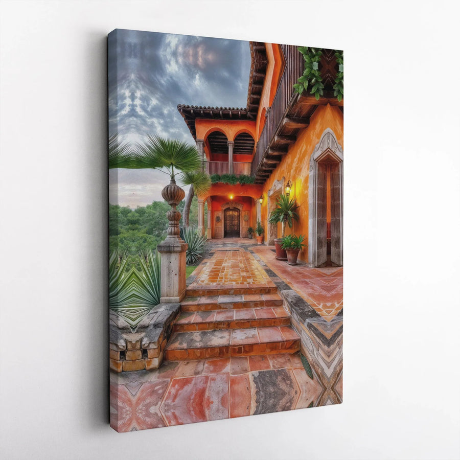 Spanish Colonial Hacienda Canvas Art | Terracotta Courtyard Architecture Print | Gallery-Quality 1.25" Profile | Mediterranean Home Decor Gift