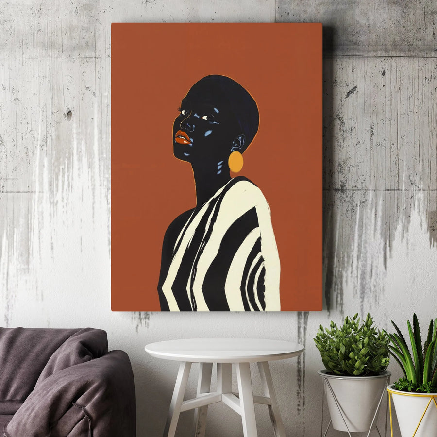 African Woman Wall Art Canvas | Modern Minimalist Portrait | Premium Gallery Wrapped Canvas | Collector's Afro Boho Living Room Decor